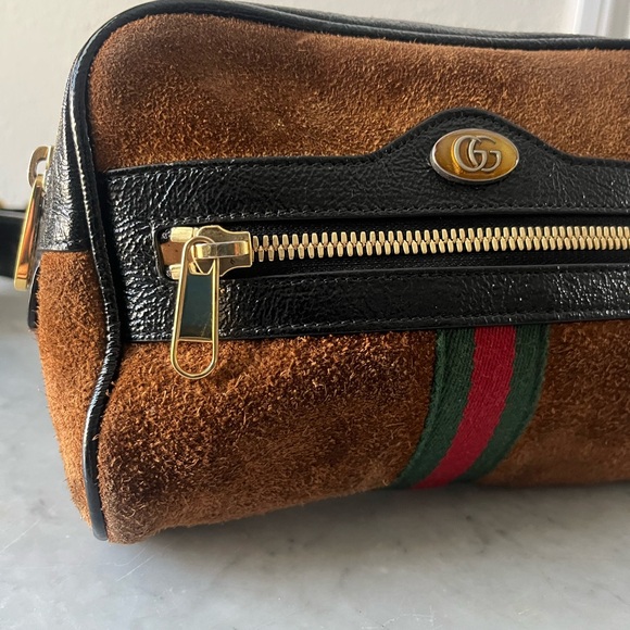 Gucci Brown and Black Suede Bag with Gold Accents - Picture 2 of 13